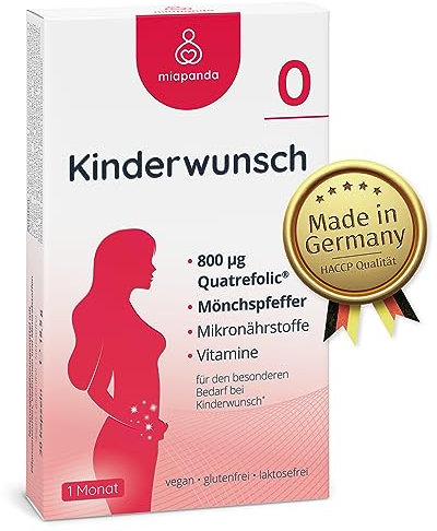 miapanda 0 - Folsäure Kinderwunsch * - mit bioaktiver Folsäure 800 µg, Mönchspfeffer hochdosiert und vielen wichtigen B-Vitaminen und Mineralstoffen - Monatsvorrat