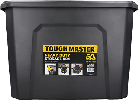 TOUGH MASTER Large Storage Boxes with Lids 60L L58xW38xH40.5CM Heavy Duty Toolbox Stackable for Tools, Toys (Pack of 1)