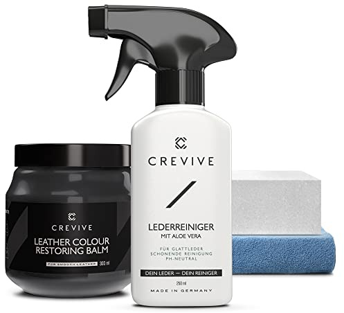 CREVIVE Lederreiniger 250 ml & Leder Reparatur Set Grau 300 ml - Lederpflege Auto - Lederreparatur Sofa - Autositz Reparatur