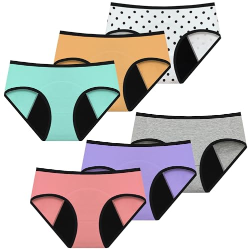 Mesachy Girls Period Underwear Period Panties for Teens Menstrual Leakproof Protective Cotton Briefs, Color-003, 8-10 Years