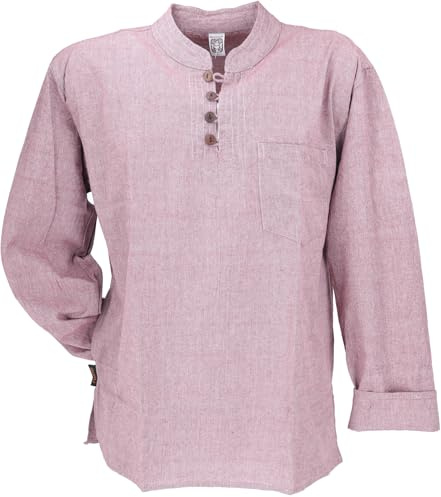 GURU SHOP Chemise de yoga Népal ethnique avec boutons en coco - Chemise kurta décontractée avec col montant - Pour homme - En coton, vieux rose, XL