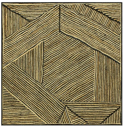 CASAVANI Quadratischer Kelim-Teppich, 3,35 m, handgeflochten, schwarz-beige, Sisal-Jute, dick, 4,8 cm, geometrisch, für den Innen- und Außenbereich, für Wohnzimmer, Schlafzimmer