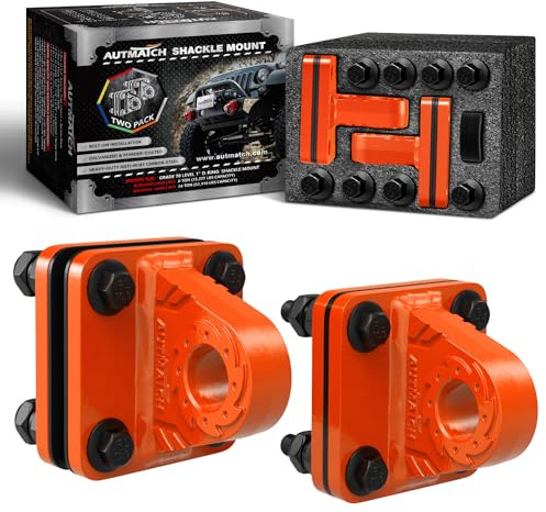 AUTMATCH D Ring Shackle Mount with Backer Plate (2 Pack) - Bolt On Clevis Mount Bumper Shackle Bracket, Max 24T (52,910 Lbs) for Bumper, Bucket, Trailer, Truck, Orange