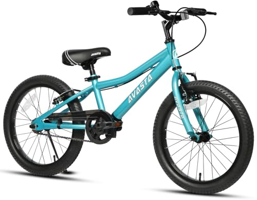 AVASTA Barncykel 20 tum för 6 7 8 9 10 år gamla pojkar stora flickor tonåringar med dubbel handbroms och justerbart stativ och säte, arktisk