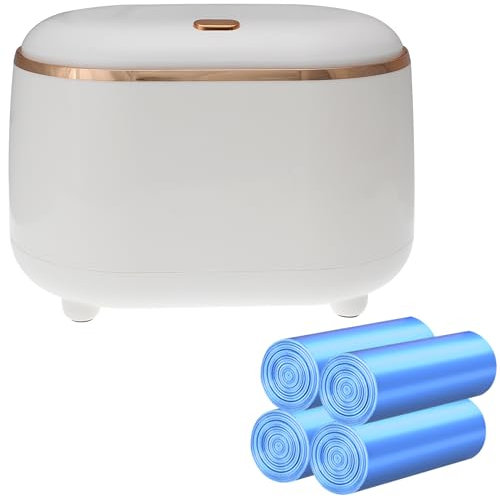 OKVGO Mini Desktop Trash Can with Press Lid, Small Waste Garbage Basket Bin for Office Kitchen and Makeup Desk with 200pcs Trash Garbage Bags (White)