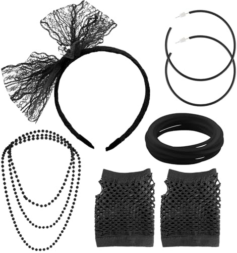 Anni 80 Vestiti,Accessori Anni 80,50 Pezzi Nero,Vestito A Tema Discoteca Per Donne Accessori,80Er Jahre Outfit Set,Adulti Anni '80 Donneaccessori,Anni 80,Set Scaldamuscoli Neon,80 Anni