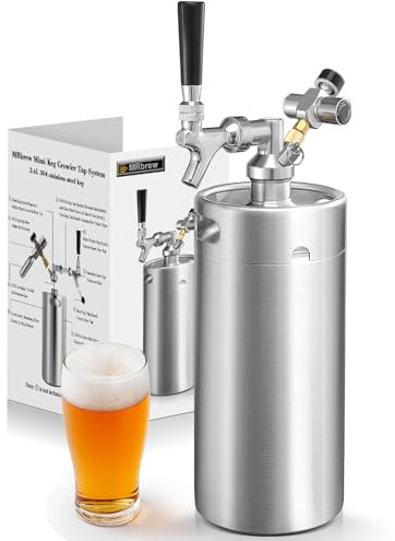 MRbrew 128oz Mini Keg Growler Portable Draft Beer Dispenser System Pressurized Stainless Steel Beer Growler Tap System Home Mini Kegerator, with Professional Beer Tap and CO2 Regulator to Keep Fresh
