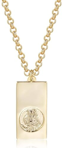 4mm Gold St Christopher Ignot Bar Pendant With Blecher Chain, 22-Inch, 31g, Gold Plated - Bling King London