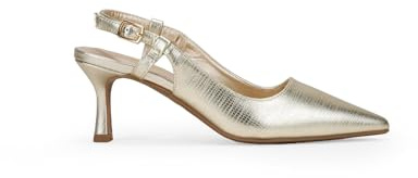 BOSANOVA Zapatos de salón Destalonados para Mujer con Grabado Animal Print, Acabado en Punta y tacón Fino Kitten de 6.5 cm. Cierre de Tira Trasera con Hebilla. Calzado para Mujer