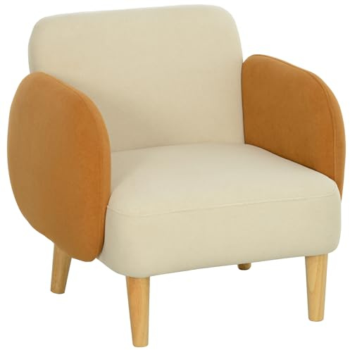 HOMCOM Sillón de Salón Nórdico Butaca para Dormitorio con Reposabrazos y Patas de Madera Sofá Individual Carga 120 kg para Oficina Sala de Estar Beige y Ocre