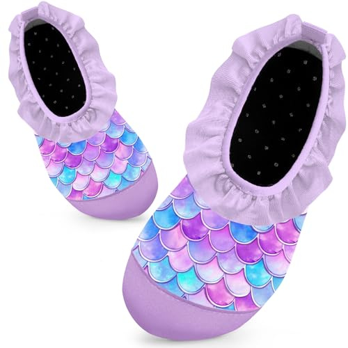Scarpe da nuoto per bambini per ragazzi e ragazze bambini calzini Aqua per bambini ad asciugatura rapida piscina spiaggia a piedi nudi bambini, Bilance di pesce viola, 29/30 EU