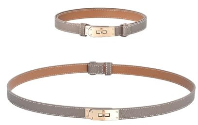 BrightGlow Ledergürtel Damen Schmaler Gürtel Kleider Dünner Taillengürtel Verstellbarer Belt Mode Gürtel Damen Leder Drehverschlussgürtel Dekorativen Taillengürtel für Jeans Hosen Mäntel Grau