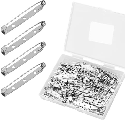 Gosknor 80pcs Épingles de Sécurité, 38mm Épingle Barre pour l'Artisanat Dos Plat en Métal Pin Backs pour la Fabrication de Bijoux DIY Badge Nom Étiquette Citation