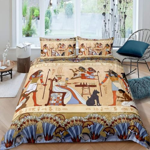 Richhome Antico Egitto Set di biancheria da letto 220x240cm Tribù Set di biancheria per bambini e adulti Cultura egiziana Parure da letto Stile egiziano Set di biancheria da letto Decorazione per la