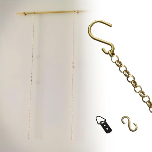 UrbanUp Brass Picture Frame Wire, 3.3ft Picture Hanging String & D - Ring & S - Hook, Adjustable Gold Chain to Hang Warning Signs/Billboards/Clock(1pc)
