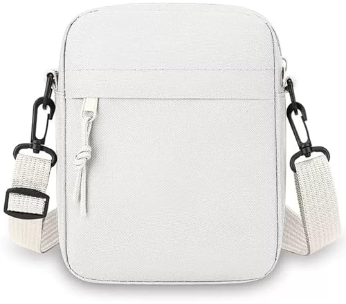 Veyarien Herren-Umhängetasche, kleine Kuriertasche mit Reißverschluss und verstellbarem Riemen, Nylon und Oxford, lässige Brusttasche für Arbeit, Reisen, Alltag, weiß, Small