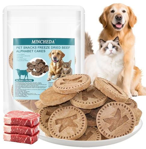 MINCHEDA Golosinas para Perros con Forma de Letras, de Carne de Res liofilizada, con Alto Contenido de proteínas y Textura crujiente, Ideales para el Entrenamiento de Perros.