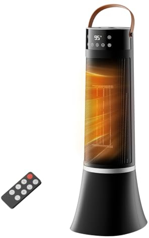 Stufetta Elettrica Basso Consumo, 2000W PTC Termoventilatore, 75° Oscillazione, Telecomando, 3 Modalità, Protezione da Surriscaldamento e Ribaltamento, Timer 12 ore, Stufa Elettrica