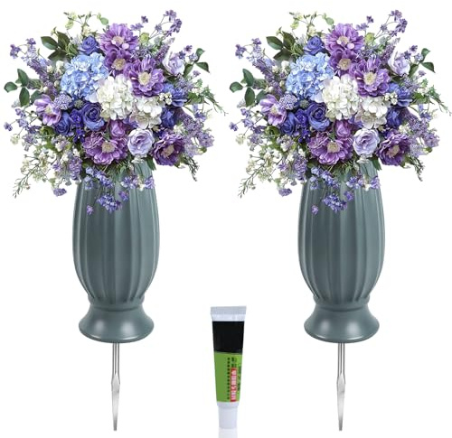 Niuny Jarrón De Cementerio 2pcs Jarrones para Cementerio Jarrón De Plástico Funerario Jarrones De Plástico con Pinchos De Metal Juego De Decoración Jarrone De Tumbas para Decorar un Cementerio
