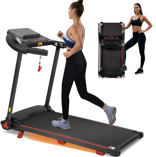 Laufband für Zuhause, Elektrisches Laufbänder mit Griff, Klappbares bis 14km/H, Leise Klein Büro Klappbar Kompakte, Treadmill for Home mit USB-Ladefunktion, 8% Steigung, Bluetooth-Lautsprecher
