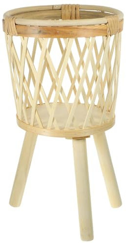 Kisangel Support pour Pot de Fleurs en Bambou Tressé sur Pieds, Étagère Moyenne Taille pour Plantes D’intérieur et Balcon, Structure Légère et Robuste, Jardin et Décoration Intérieure
