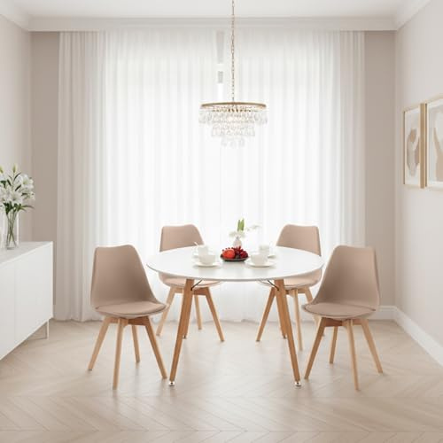 H.J WeDoo Esstisch mit 4 Stühle Essgrupp Holztisch und Khaki Skandinavisches Stuhl Esstisch Set für Esszimmer Küche 120cm | Essgruppe 120 cm Runder Küchentisch, skandinavisches Design, für 4 Personen, für Balkon Wohnzimmer