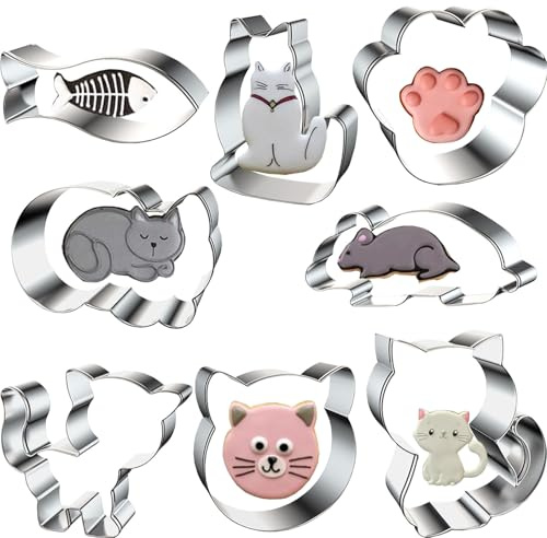 8 Stück Keksausstecher Katze, Ausstechformen Pfote Plätzchen Ausstecher Edelstahl Ausstechform Gesicht Cat Cookie Cutter Für Plätzchen Kuchen Deko