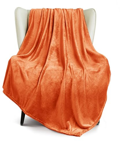Exclusivo Mezcla Kuscheldecke Fleecedecke 130 x 170 cm Decke Sofadecke | für Bett und Couch, Superweich, Warm, Wohndecke, Bettüberwurf, Ganzjahreszeit, Plüsch, Leicht, Orange