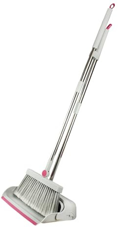 KERKOM Conjunto Escoba y Recogedor Plegable – Ahorra Espacio – Pala con Plegado Anti-derrames – Dentado Limpia-Fibras – Cabezal Giratorio para rincones – Uso cómodo y Almacenamiento fácil