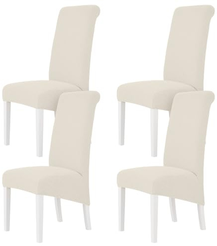 M.J COMFY-LIFE 4pack Stretch Dining Chair Covers, Universal Fit Removable Chair Slipcovers, High Elastic Washable Chair Protector for Dining Room, Kitchen, Hotel and Restaurant (Beige)