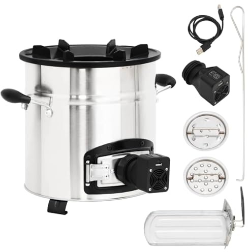 Camino da tavolo per camino, da campeggio, con ventilatore USB, argento, 35,5 x 26 x 28 cm, in acciaio inox, Firepit per giardino e terrazza, facile da trasportare
