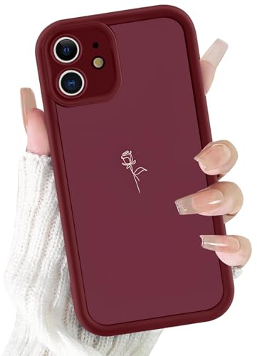 Kivlclri Cover per iPhone 11 6,1, Cellulare Rosso Silicone Morbido Custodia per telefono Aesthetic Rose Fiori Motivo Disegno Protezione Fotocamera Antiurto Case per Ragazze Donne