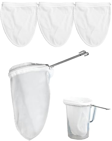 Ultra Fine Mesh Strainer Bags 4 Pcs Filter Bags,Cheese Cloth Bag for Straining, with Stainless Steel Handle Frame for Juices,Nut Milk,Fresh Cheese,Yogurt (Small Size)
