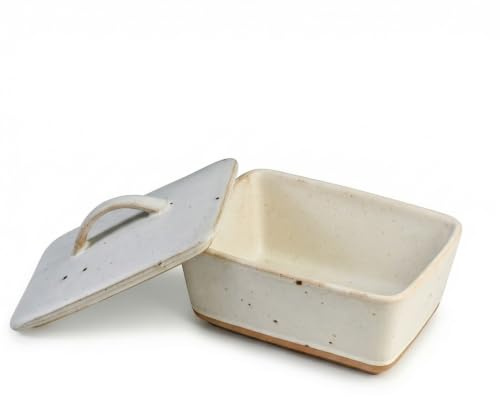 Mantequillera de Cerámica con Tapa, Mantequera de Porcelana para Nevera, Recipiente para Mantequilla Grande, Diseño Moderno y Hermético, Apto para Lavavajillas, Butter Dish Blanco(19x15x12cm)