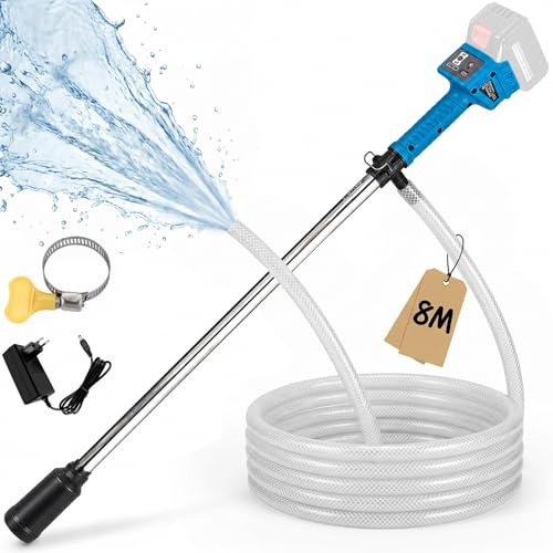 Bomba de barril de lluvia con batería compatible con Makita 18 V – Bomba de barril de lluvia con 3000 L/h, altura de extracción de 10 m, caudal de 3 niveles, manguera de 8 m, filtro de suciedad
