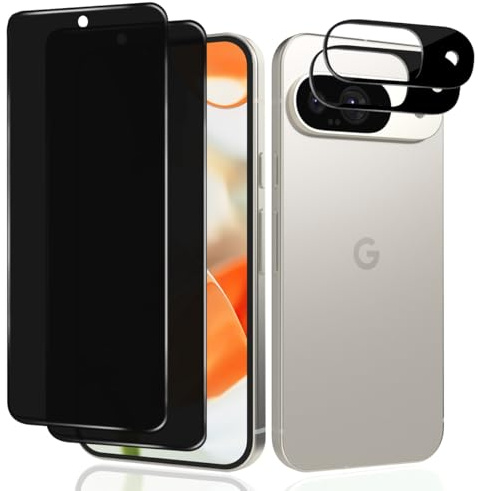 Euukzzea Protector de Pantalla de Privacidad Completo Compatible con Google Pixel 9 y Protector de Lente de Cámara [2+2 Piezas], Dureza 9H Anti Espía Cristal Templado Anti-Arañazos, Sin Burbujas