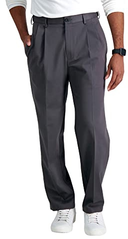 Haggar Men's Premium No Iron Khaki Classic Fit Pleat Front Casual Pant (Regular and Big & Tall Sizes), Dark Grey, 32W / 30L