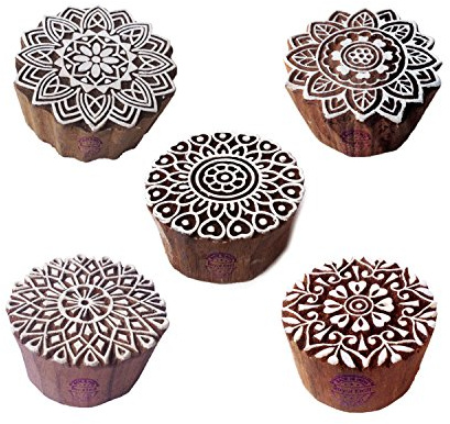 Artistic Motif Round and Mandala Block Print Wood Stamps (Set of 5)