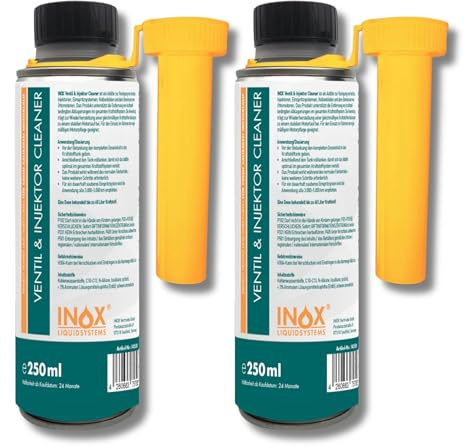 INOX Ventil und Einspritzdüsenreiniger Additiv 2x250ml – Benzin Additiv zur Reinigung von Einspritzsystem, Ventilen & Brennraum – Kraftstoffsystem Reiniger für Ottomotoren – 1 Dose bis 60L