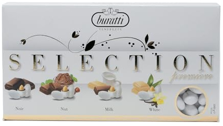 Buratti Confetti Dragées à l'amande Recouverte de Chocolat Tendresses Sélection 1 Kg -noir, noisette, lait et blanc