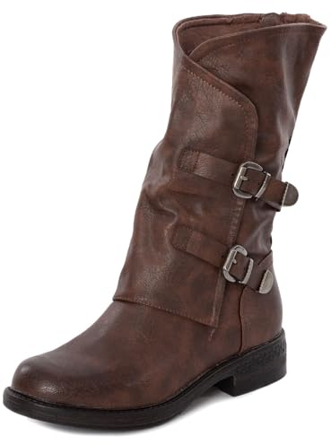 Toocool - Botas de mujer tipo Biker, Botas militares con hebillas, Botas anfibias de motociclista, Zapatos casuales, G620, marrón, 40 EU