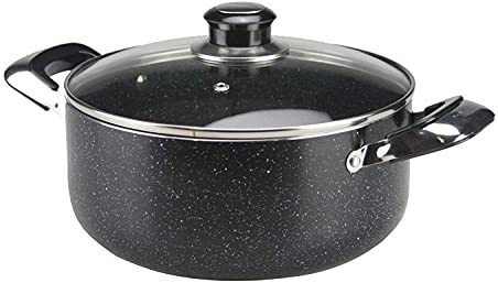 Mastercook Non Stick Casserole with Glass Lid 20cm/22cm/26cm Marble Finish Heavy Duty Round Ceramic Non Stick Coating Aluminium Casserole Pot Pan Dish with Double Bakelite Handles (24cm)