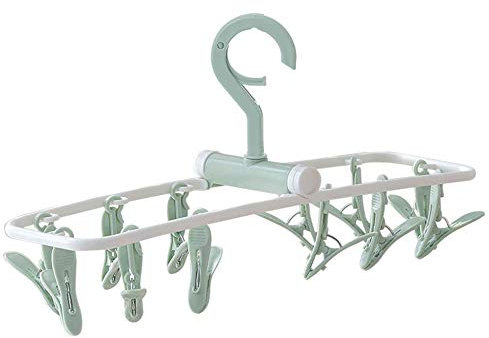 TYXTYX Pieghevole Appendi/Casa Balcone Biancheria intima Calze Può essere ruotato Antivento Porta asciugamani in Plastica per Bambini Abbigliamento Guanti, Verde-12 Mollette