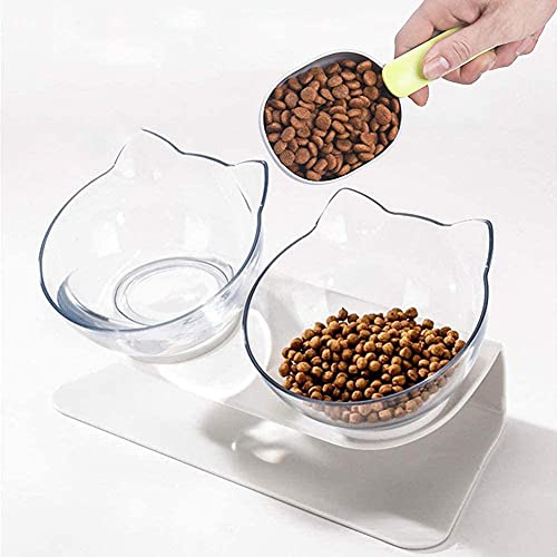 Gamelle Chat Surélevée Gamelles Chat Inclinée Anti Vomissement pour Chatons Double Bol pour Chat en Plastique Transparent