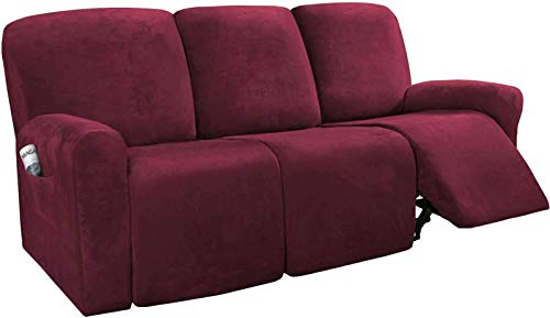 HKPLDE Samt Sesselbezug Für Recliner Sofa Schonbezüge Sesselschoner 8-Stücke,zum 3 Kissen Sofa Schonbezüge,Customized Style Dick Weich Waschbar-Weinrot