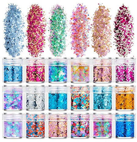 Clou Briller Poudre, 18 Couleurs Clou Art Paillettes Scintillantes, Poudre De Pigment Clou Art Ensemble De Poudre, Paillettes Cosmétiques Holographiques Pour Les Yeux, Le Corps Et Le Visage