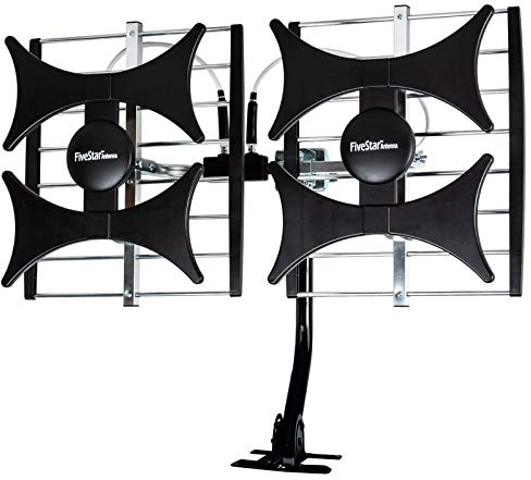 Five Star Multi-Directional 4V HDTV Amplified Antenna - up to 200 Mile Range, UHF/VHF, Indoor, Attic, Outdoor, 4K Ready 1080P FM w/ 40ft RG6 coaxial Cable, Mounting Pole