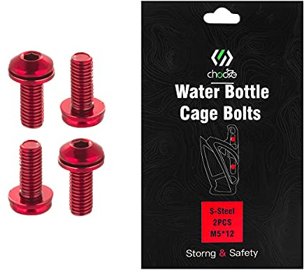 Chooee Water Bottle Cage Bolts M5 x 12mm,4pcs Water Bottle Holder Screws for MTB,Mountain Bike,Road Bicycle Black Red