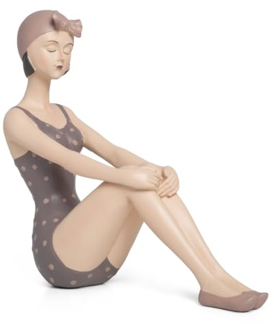 Moritz Statuetta decorativa da bagno con costume da bagno seduto con foulard, stile shabby chic, decorazione costume da bagno