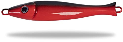 Rhino Premium Big Head Pilker Angelköder für das Meeres-Angeln Kunstköder für große Tiefen in Norwegen in klassicher Form, scharfe und stabile Drillings-Angelhaken, schwarz/rot, 150 g